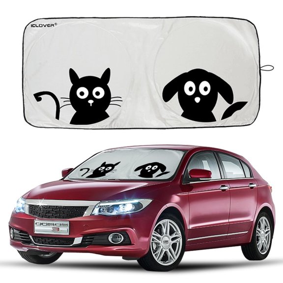 Car Windshield Sun Shade，Foldable Sun Car Window Cover 210T Polyester Coated Silver Material Can Reflect Most Sunlight Rays to Keep Your Vehicle Cool，59*33.5in Suitable For Most Models