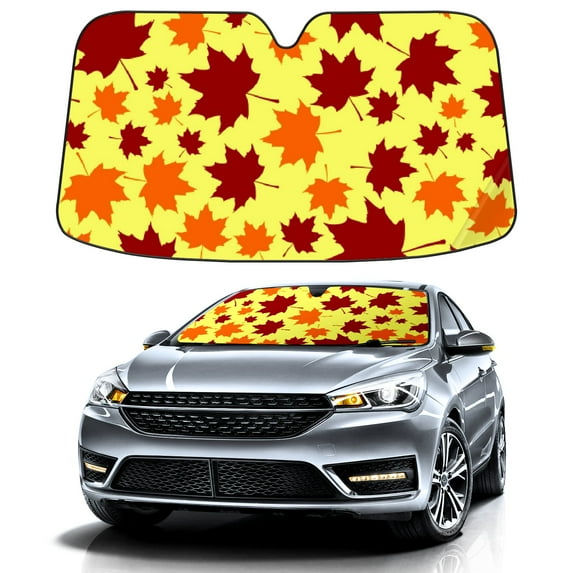 Car Windshield Sun Shade For Front Window Autumn Maple Leaf Pattern Foldable Vehicle Windshield Car Sun Visor Covers Automotive Window Protector Car Camping Privacy Sun Blocker
