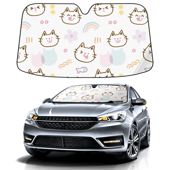 Car Windshield Sun Shade For Front Window Cartoon Cat Face On White Background Foldable Vehicle Windshield Car Sun Visor Covers Automotive Window Protector Car Camping Privacy Sun Blocker