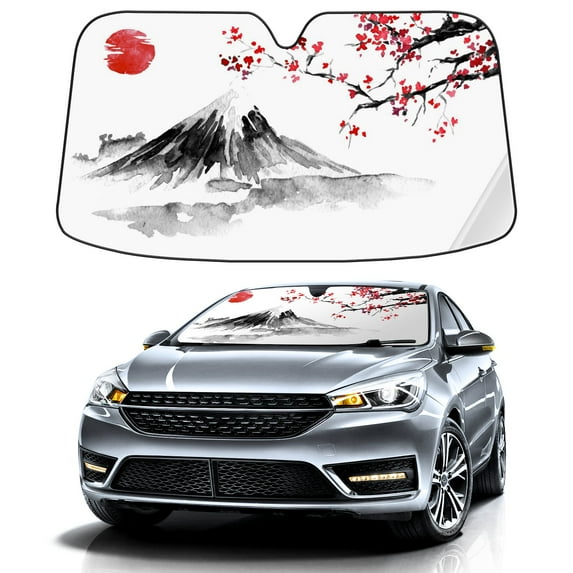 Car Windshield Sun Shade For Front Window Cherry Blossoms Mount Fuji Japan Foldable Vehicle Windshield Car Sun Visor Covers Automotive Window Protector Car Camping Privacy Sun Blocker