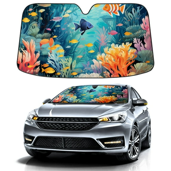 Car Windshield Sun Shade For Front Window Colorful Fish1 Foldable Vehicle Windshield Car Sun Visor Covers Automotive Window Protector Car Camping Privacy Sun Blocker
