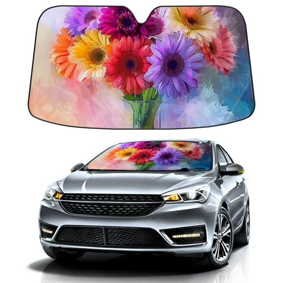 Car Windshield Sun Shade For Front Window Colorful Gerbera Daisies (4) Foldable Vehicle Windshield Car Sun Visor Covers Automotive Window Protector Car Camping Privacy Sun Blocker