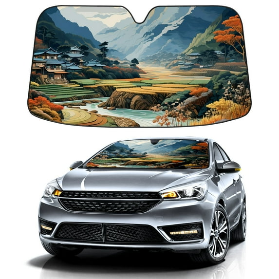 Car Windshield Sun Shade For Front Window Colorful Ink Painting1 Foldable Vehicle Windshield Car Sun Visor Covers Automotive Window Protector Car Camping Privacy Sun Blocker