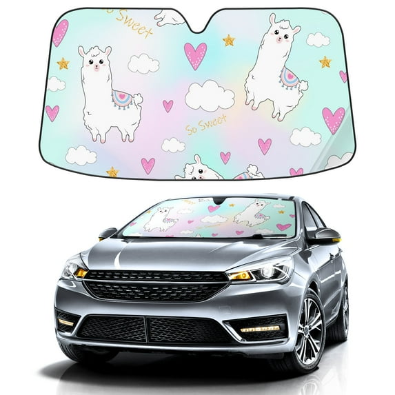 Car Windshield Sun Shade For Front Window Cute Alpaca Star Heart Foldable Vehicle Windshield Car Sun Visor Covers Automotive Window Protector Car Camping Privacy Sun Blocker