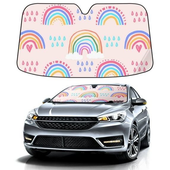 Car Windshield Sun Shade For Front Window Cute Boho Rainbow Foldable Vehicle Windshield Car Sun Visor Covers Automotive Window Protector Car Camping Privacy Sun Blocker