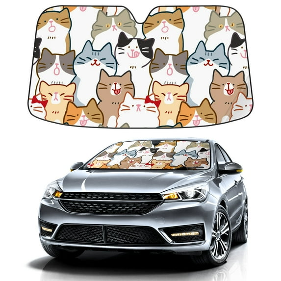 Car Windshield Sun Shade For Front Window Cute Cartoon Cat Face Foldable Vehicle Windshield Car Sun Visor Covers Automotive Window Protector Car Camping Privacy Sun Blocker