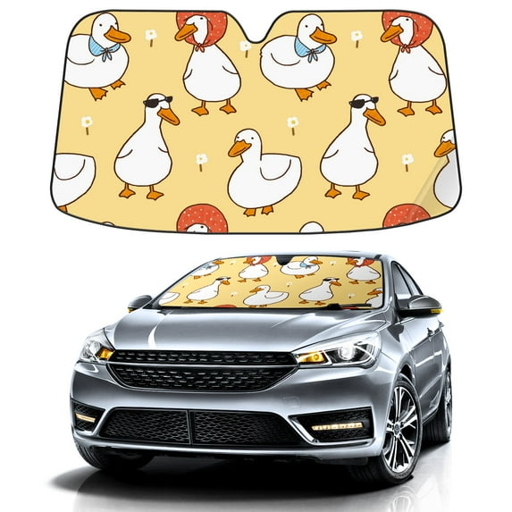 Car Windshield Sun Shade For Front Window Cute Cartoon Duck On Yellow Background Foldable Vehicle Windshield Car Sun Visor Covers Automotive Window Protector Car Camping Privacy Sun Blocker