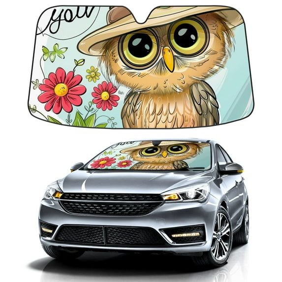 Car Windshield Sun Shade For Front Window Cute Cartoon Owl (3) Foldable Vehicle Windshield Car Sun Visor Covers Automotive Window Protector Car Camping Privacy Sun Blocker