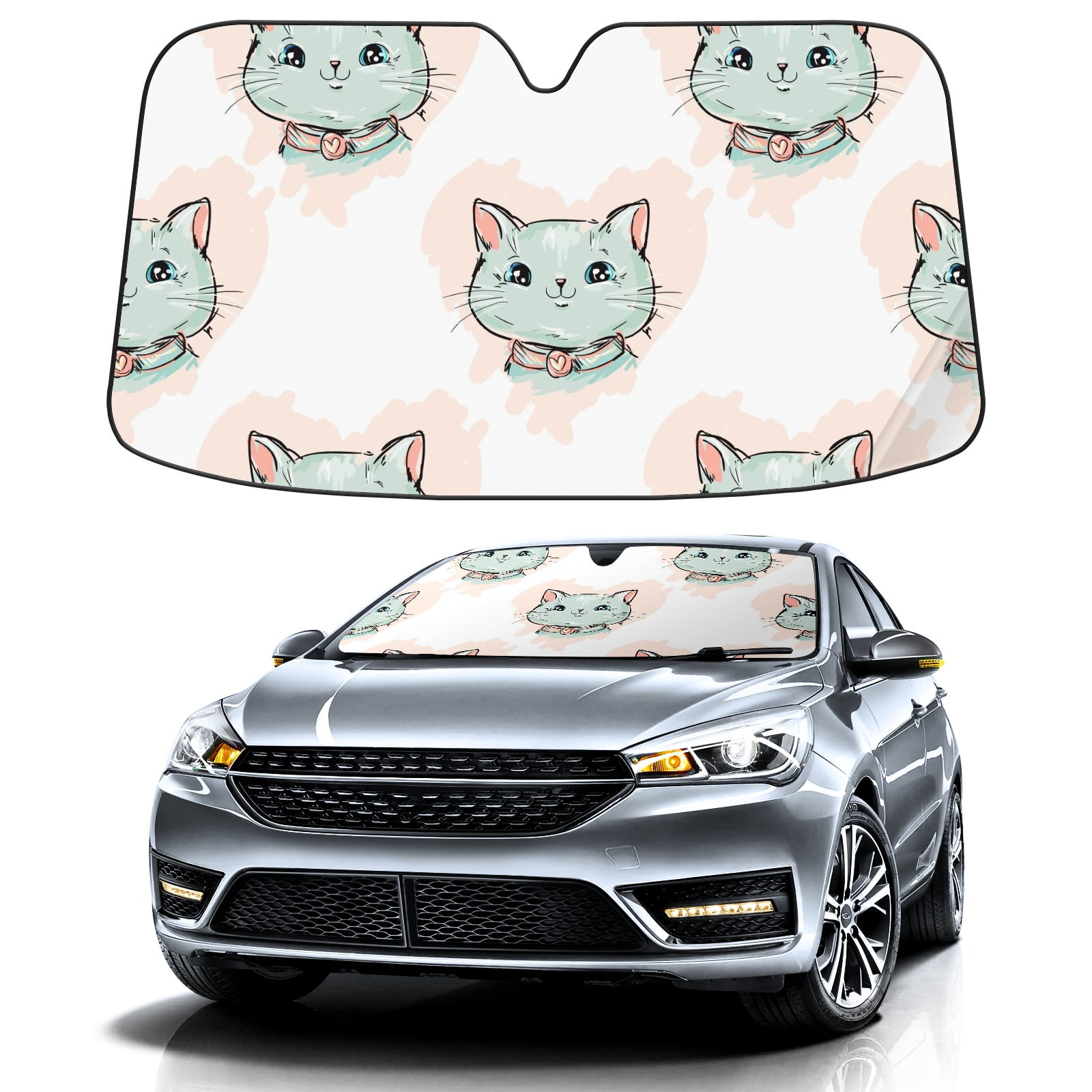 Car Windshield Sun Shade For Front Window Cute Cat Pattern Foldable Vehicle Windshield Car Sun Visor Covers Automotive Window Protector Car Camping Privacy Sun Blocker Walmart Business Supplies
