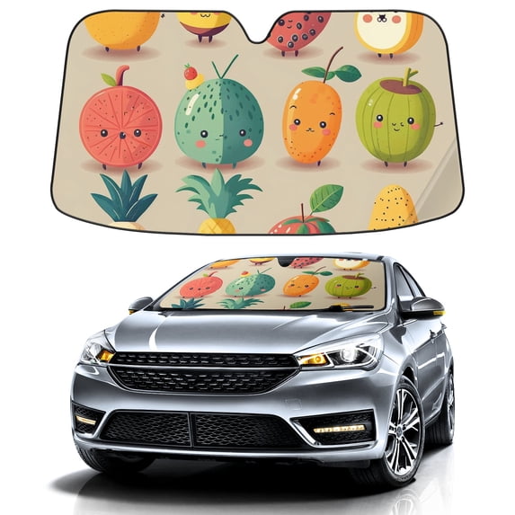 Car Windshield Sun Shade For Front Window Cute Fruits Foldable Vehicle Windshield Car Sun Visor Covers Automotive Window Protector Car Camping Privacy Sun Blocker