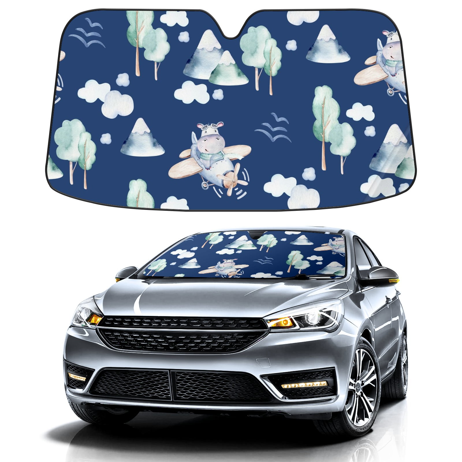 Hippo Cute Print Pattern Car Sun Shade