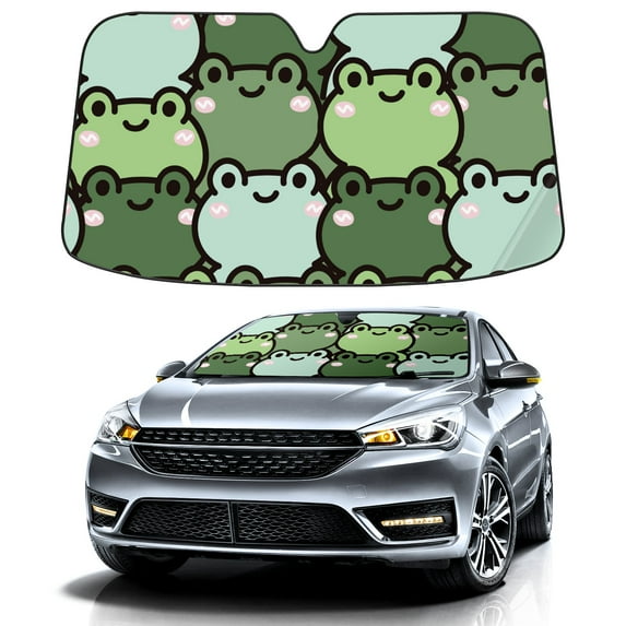 Car Windshield Sun Shade For Front Window Cute Kawaii Frog Face Foldable Vehicle Windshield Car Sun Visor Covers Automotive Window Protector Car Camping Privacy Sun Blocker