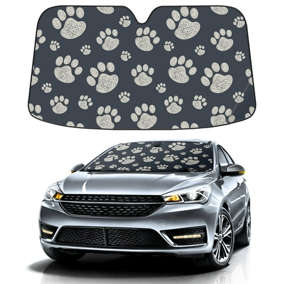 Car Windshield Sun Shade For Front Window Gray Dog Paw Print Foldable Vehicle Windshield Car Sun Visor Covers Automotive Window Protector Car Camping Privacy Sun Blocker