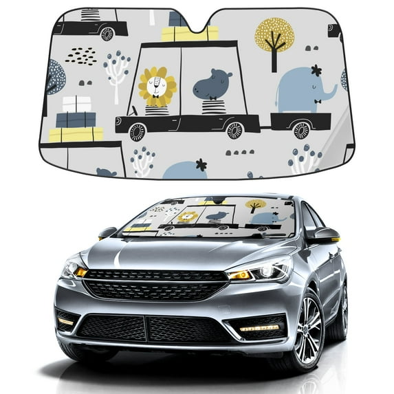 Car Windshield Sun Shade For Front Window Lion Hippo Foldable Vehicle Windshield Car Sun Visor Covers Automotive Window Protector Car Camping Privacy Sun Blocker