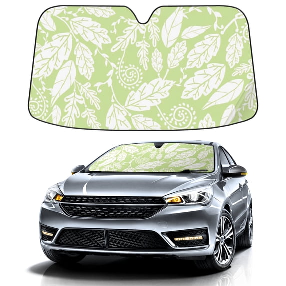 Car Windshield Sun Shade For Front Window Maple Leaves On A Green Foldable Vehicle Windshield Car Sun Visor Covers Automotive Window Protector Car Camping Privacy Sun Blocker