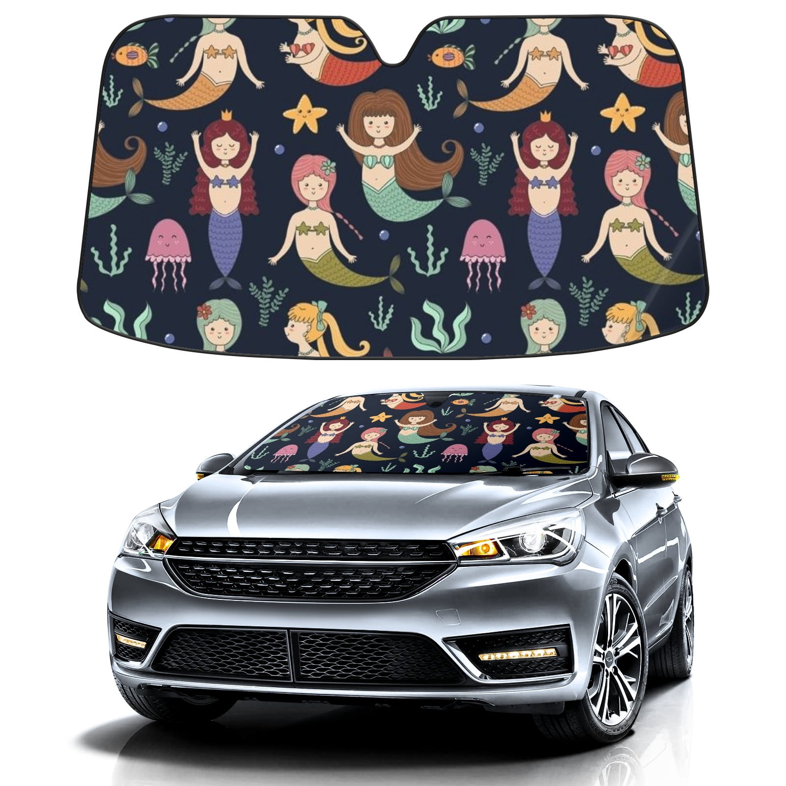 Mermaid Pattern Print Car Sun Shade