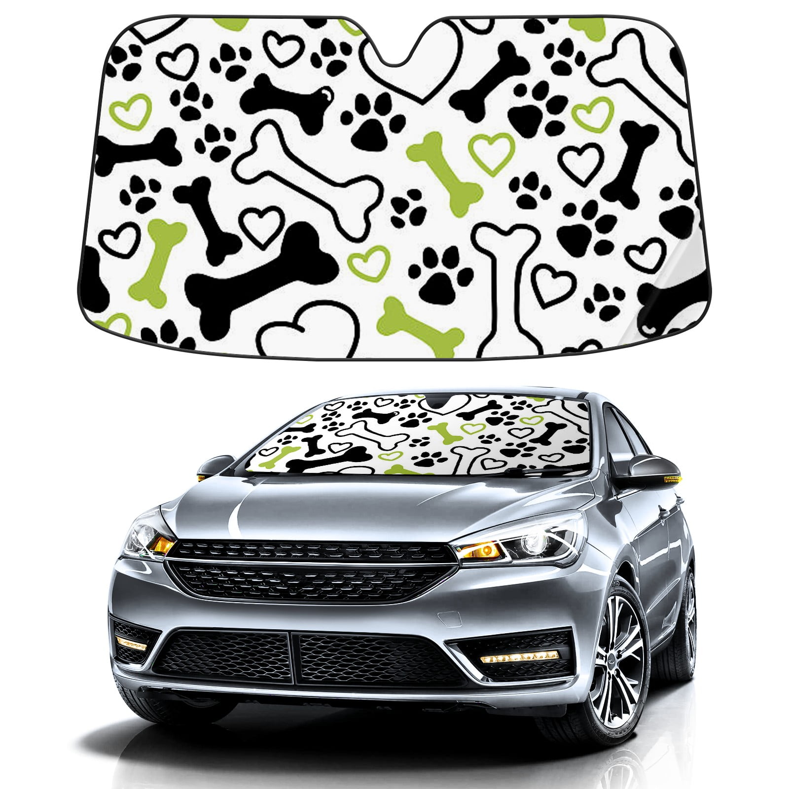 Car Windshield Sun Shade For Front Window Pawprint Bone Heart Foldable ...