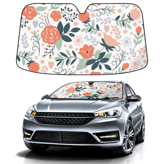 Car Windshield Sun Shade For Front Window Pink Modern Floral Plants Foldable Vehicle Windshield Car Sun Visor Covers Automotive Window Protector Car Camping Privacy Sun Blocker