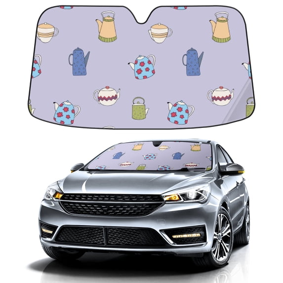Car Windshield Sun Shade For Front Window Purple Colored Kettle Foldable Vehicle Windshield Car Sun Visor Covers Automotive Window Protector Car Camping Privacy Sun Blocker