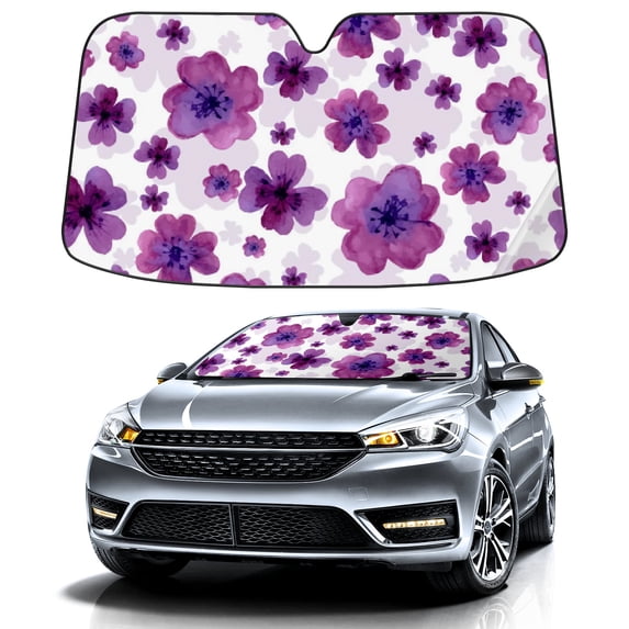 Car Windshield Sun Shade For Front Window Purple Flowers Foldable Vehicle Windshield Car Sun Visor Covers Automotive Window Protector Car Camping Privacy Sun Blocker