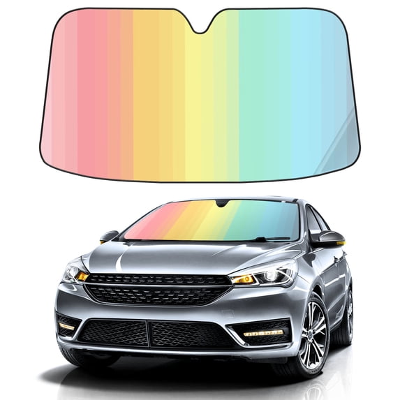 Car Windshield Sun Shade For Front Window Rainbow Foldable Vehicle Windshield Car Sun Visor Covers Automotive Window Protector Car Camping Privacy Sun Blocker