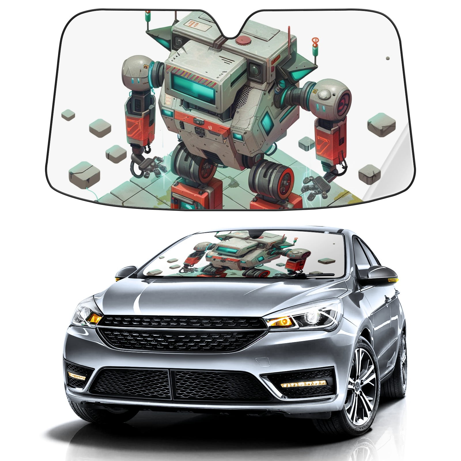 Cyborg Robot Pattern Print Car Sun Shade