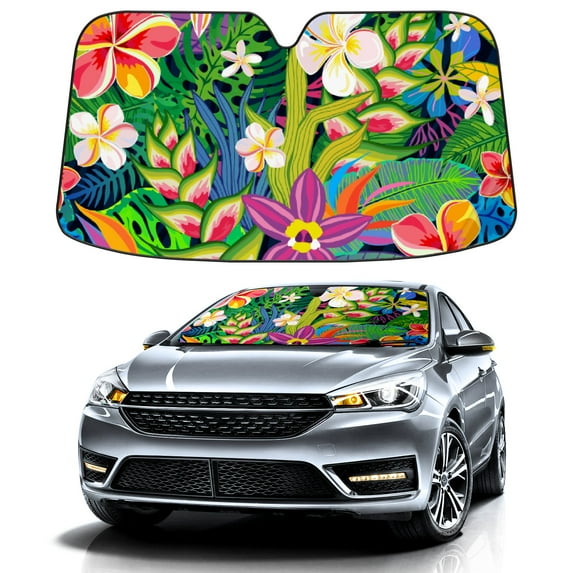 Car Windshield Sun Shade For Front Window Tropical Floral Leaf Foldable Vehicle Windshield Car Sun Visor Covers Automotive Window Protector Car Camping Privacy Sun Blocker
