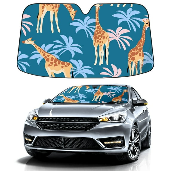 Car Windshield Sun Shade For Front Window Tropical Giraffes And Palm Trees Foldable Vehicle Windshield Car Sun Visor Covers Automotive Window Protector Car Camping Privacy Sun Blocker