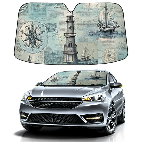 Car Windshield Sun Shade For Front Window Vintage Nautical Wallpaper (2) Foldable Vehicle Windshield Car Sun Visor Covers Automotive Window Protector Car Camping Privacy Sun Blocker