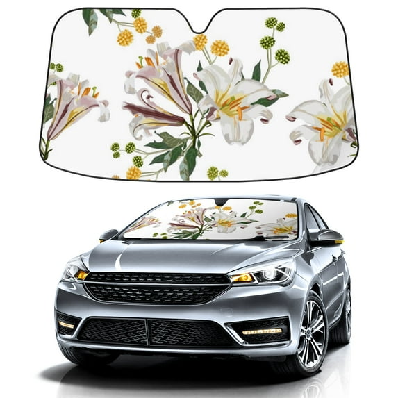 Car Windshield Sun Shade For Front Window White Lily Field Foldable Vehicle Windshield Car Sun Visor Covers Automotive Window Protector Car Camping Privacy Sun Blocker