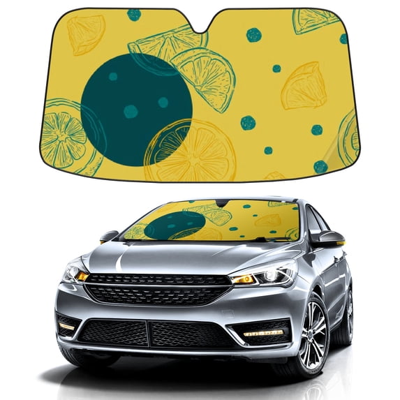 Car Windshield Sun Shade For Front Window Yellow Background Fruit Slices Foldable Vehicle Windshield Car Sun Visor Covers Automotive Window Protector Car Camping Privacy Sun Blocker