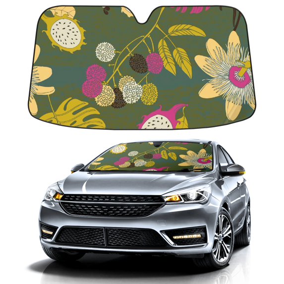 Car Windshield Sun Shade For Front Window Yellow Bottom Dragon Fruit Foldable Vehicle Windshield Car Sun Visor Covers Automotive Window Protector Car Camping Privacy Sun Blocker