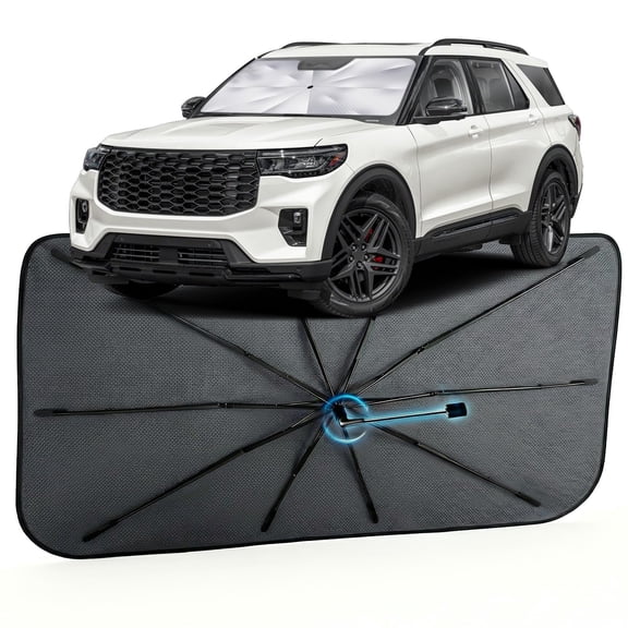 Car Windshield Sun Shade for Ford Explorer 2020-2026 [Reflective Coated Fabric] Sunshade Umbrella for Front Window, Car Shades Sun Visor Keep Car Cool and Protects Interior, 1:1 Exact Fit