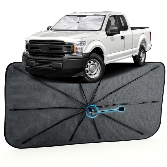 Car Windshield Sun Shade for Ford F150 2015-2020 [Reflective Coated Fabric] Sunshade Umbrella for Front Window, Car Shades Sun Visor Keep Car Cool and Protects Interior, 1:1 Exact Fit