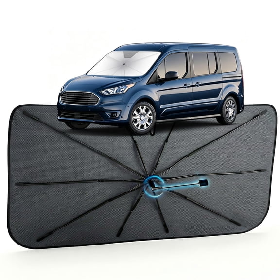 Car Windshield Sun Shade for Ford Transit Connect 2010-2023 Reflective Coated Fabric Sunshade Umbrella for Front Window, UV Protection Heat Shield Sun Blocker Heat Reflector, 1:1 Exact Fit