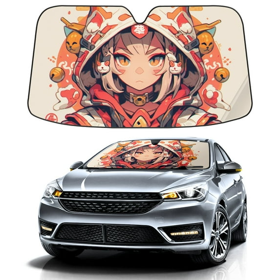 Car Windshield Sun Shade For Front Window Anime Girl Foldable Vehicle Windshield Car Sun Visor Covers Automotive Window Protector Car Camping Privacy Sun Blocker