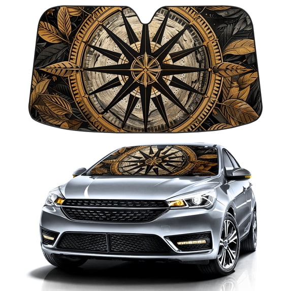 Car Windshield Sun Shade For Front Window Compass (7) Foldable Vehicle Windshield Car Sun Visor Covers Automotive Window Protector Car Camping Privacy Sun Blocker