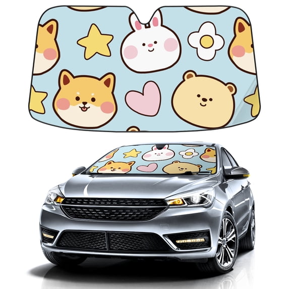 Car Windshield Sun Shade For Front Window Cute Dog Rabbit Flower Star Foldable Vehicle Windshield Car Sun Visor Covers Automotive Window Protector Car Camping Privacy Sun Blocker