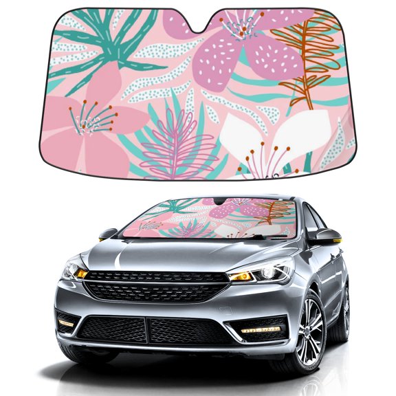 Car Windshield Sun Shade For Front Window Foundation Powder White Plant Foldable Vehicle Windshield Car Sun Visor Covers Automotive Window Protector Car Camping Privacy Sun Blocker