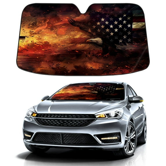 Car Windshield Sun Shade Funny for Car Front Window American Flag Fire Foldable Car Sunshade Windshield | Vehicle Car Sun Visor UV Rays &Heat Blocker Covers Auto Window Protector