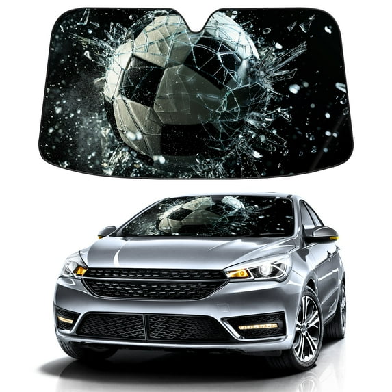 Car Windshield Sun Shade Funny for Car Front Window Soccer Breaking Glass Foldable Car Sunshade Windshield | Vehicle Car Sun Visor UV Rays &Heat Blocker Covers Auto Window Protector