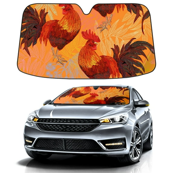 Car Windshield Sun Shade Funny for Car Front Window Colorful Rooster Foldable Car Sunshade Windshield | Vehicle Car Sun Visor UV Rays &Heat Blocker Covers Auto Window Protector