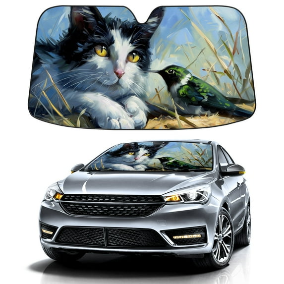 Car Windshield Sun Shade Funny for Car Front Window Love Of Cat And Bird (2) Foldable Car Sunshade Windshield | Vehicle Car Sun Visor UV Rays &Heat Blocker Covers Auto Window Protector