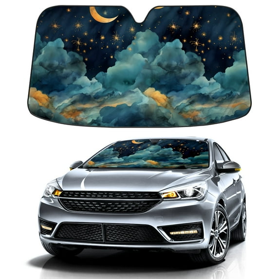 Car Windshield Sun Shade Funny for Car Front Window Night Sky Moon Star1 Foldable Car Sunshade Windshield | Vehicle Car Sun Visor UV Rays &Heat Blocker Covers Auto Window Protector