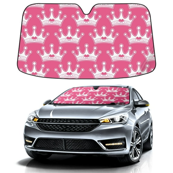 Car Windshield Sun Shade Funny for Car Front Window Pink Girly Princess Royalty Crown Foldable Car Sunshade Windshield | Vehicle Car Sun Visor UV Rays &Heat Blocker Covers Auto Window Protector