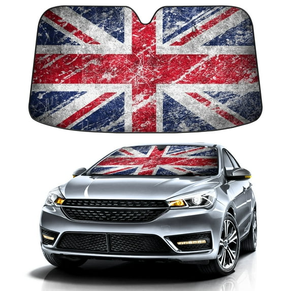 Car Windshield Sun Shade Funny for Car Front Window Rustic British Flag Foldable Car Sunshade Windshield | Vehicle Car Sun Visor UV Rays &Heat Blocker Covers Auto Window Protector