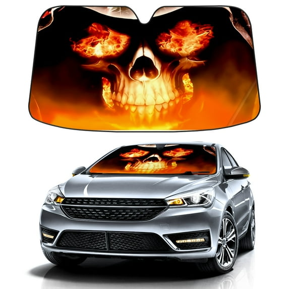Car Windshield Sun Shade Funny for Car Front Window Skull Fire Foldable Car Sunshade Windshield | Vehicle Car Sun Visor UV Rays &Heat Blocker Covers Auto Window Protector