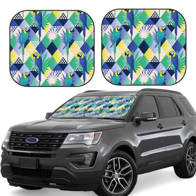 Car Windshield Sun Shade Geometric Cute Parrot Foldable Car Sun Shade