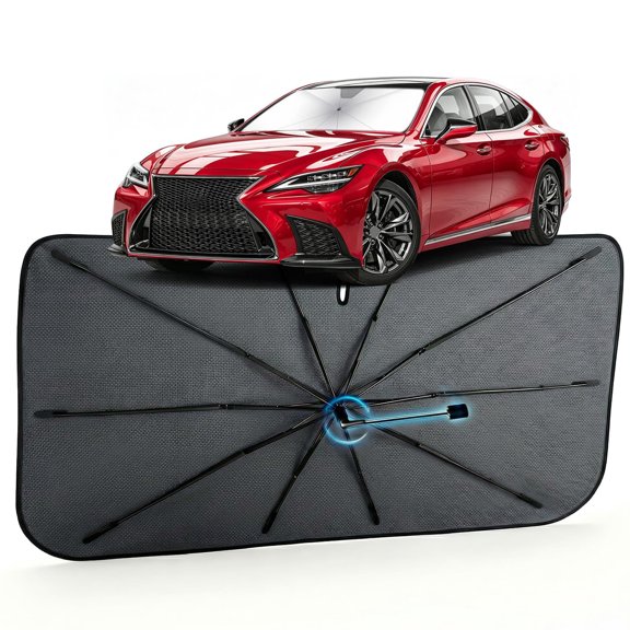 Car Windshield Sun Shade for Lexus LS 2007-2026 Reflective Coated Fabric Sunshade Umbrella for Front Window, UV Protection Heat Shield Sun Blocker Heat Reflector, 1:1 Exact Fit Keep Car Cool
