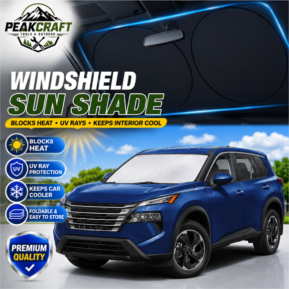 Car Windshield Sun Shade Medium 59 x 31 Inch, Double Layer Heat Blocking Sunshade, Reflective UV Block Front Window Cover, Foldable Auto Sun Shade for Cars Trucks SUVs